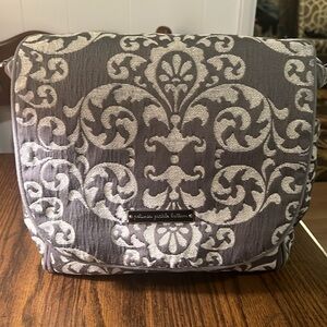 New petunia pickle bottom diaper backpack or messenger. Chenille Pewter / Cream
